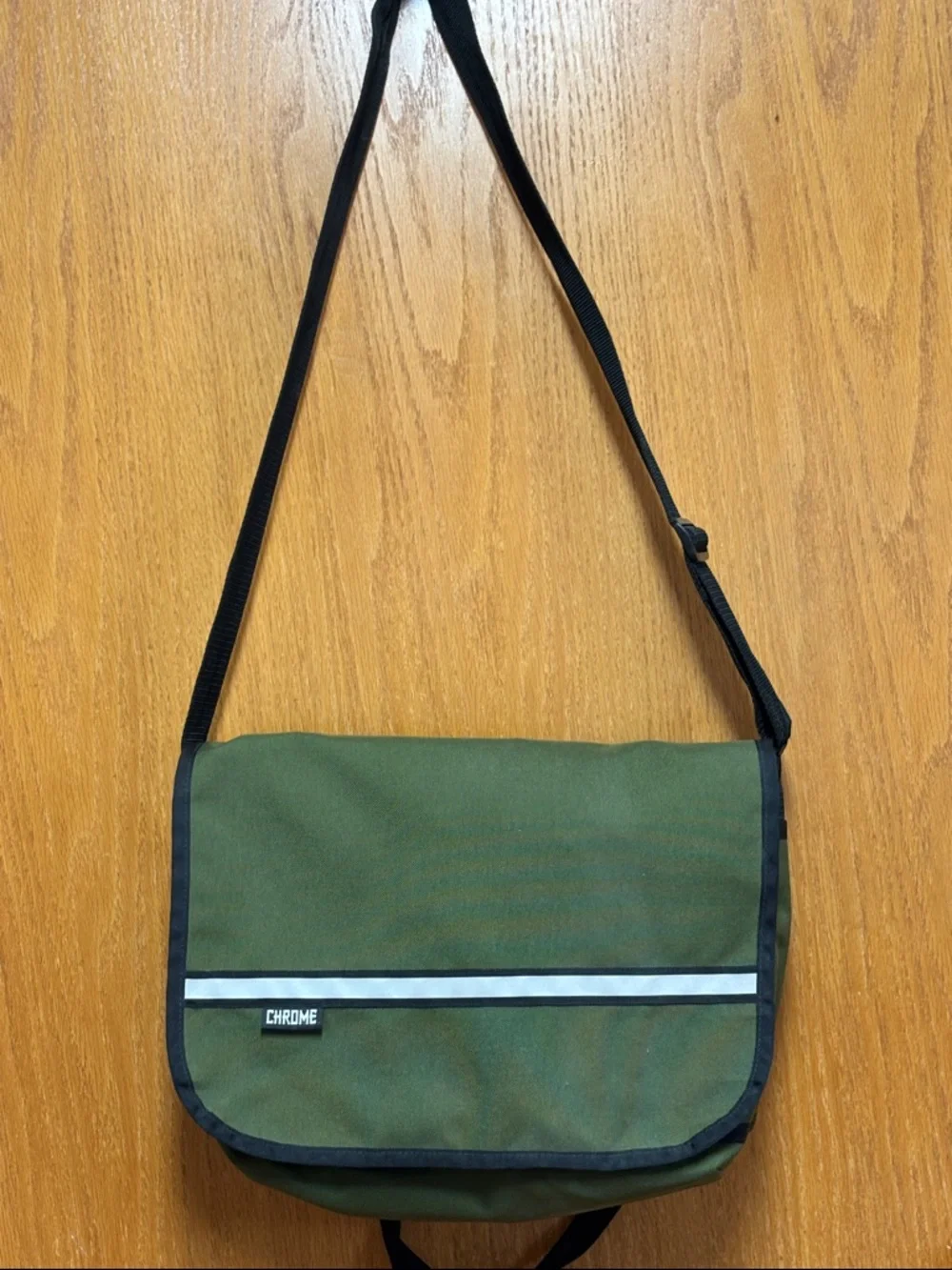 Olive Green Messenger Bag with Reflective Accent